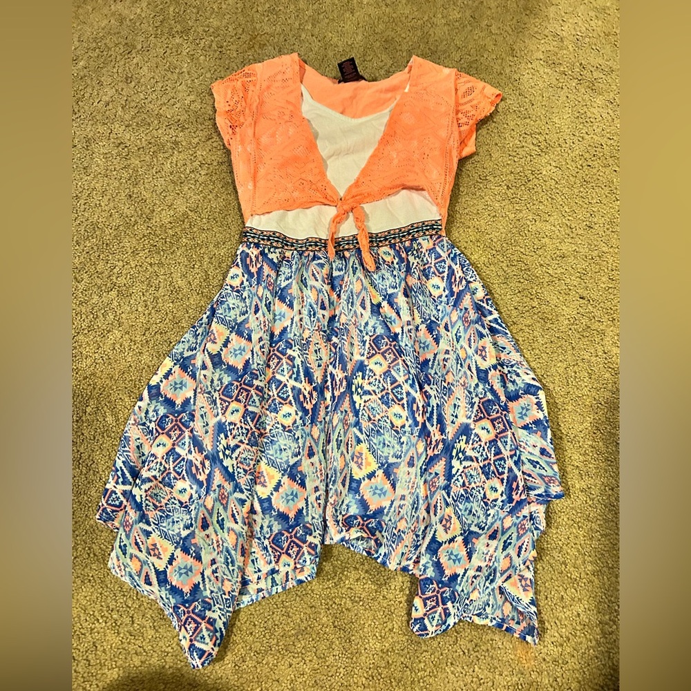 Vibrant Orange and Blue Kids Casual Dress